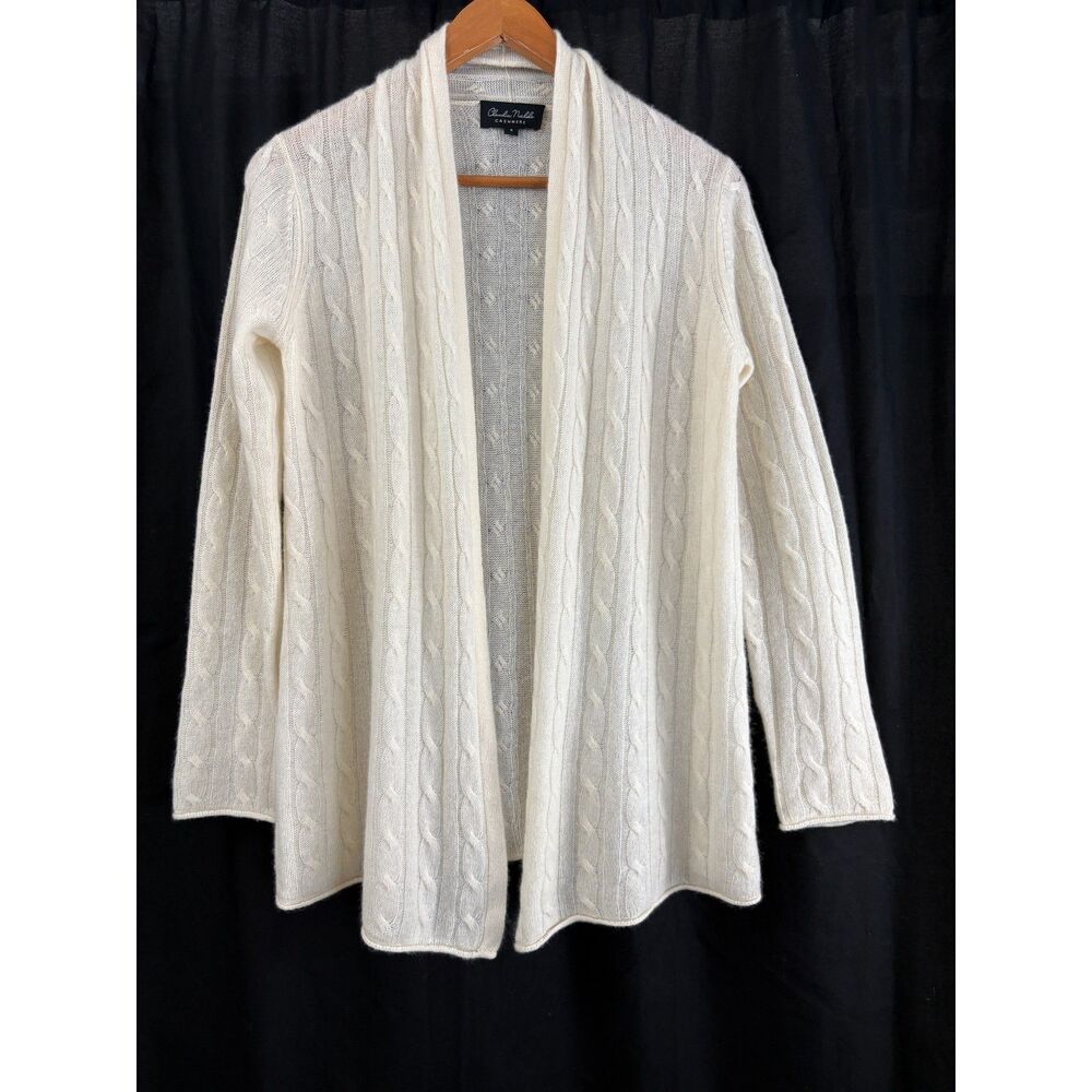 Claudia Nichole 100% Cashmere Cable Knit Open Front Cardigan Ivory Small